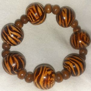 Brown Zebra Print Wood Beaded Bracelet